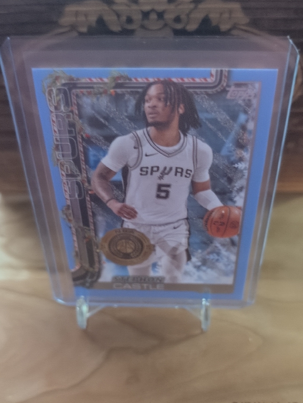 2025-26 Topps Holiday Stephon Castle NBA All-Rookie Team Blue Glitter SP Spurs